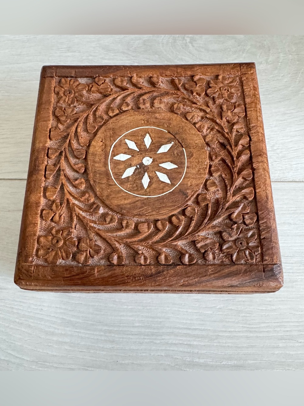 Vintage Hand Carved Rosewood Trinket Jewelry Box